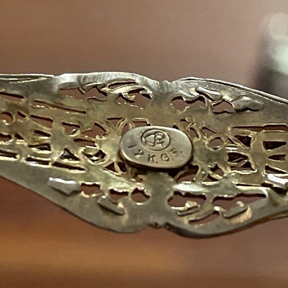 Vintage 12K Gold Filled Filigree Bar Rope Chain Bracelet with Center Diamond - Picture 2 of 13